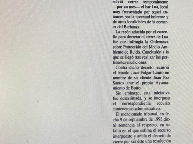 HEMEROTECA: LA VOZ DE GALICIA (29-09-1.993): EL TRIBUNAL SUPERIOR DE JUSTICIA DE GALICIA ANULA DECRETO CIERRE PUB EN BOIRO